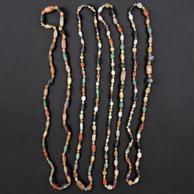 Lot Of 4 Polished & Carved Precious Stone Beaded Necklaces