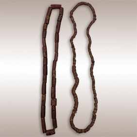 Pair Of Antique African Hand Cut Bauxite Beaded Necklaces