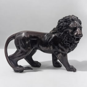 A Fine Vintage European Bronze Lion Statue