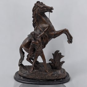 A Fine Vintage Spelter Sculpture In The Style Of The Marly Horses by Guillaume Coustou