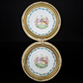 Pair Of Framed Royal Chelsea Bone China Hand Painted Plates