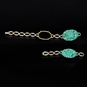 Pair Of Carved Chinese Turquoise And Sterling Silver Flowers, Early 20th Century