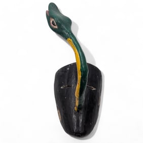 Vintage Mexican Festive Carved Wood Painted Snake Mask, Possibly by M. Guerrero