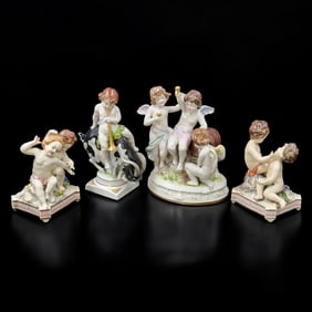 Lot Of 4 German Scheibe-Alsbach & Unknown Marks Porcelain Cherub Figures