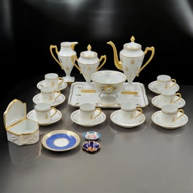 Limoges France Hand Painted Porcelain Tea Set, 25 Pieces