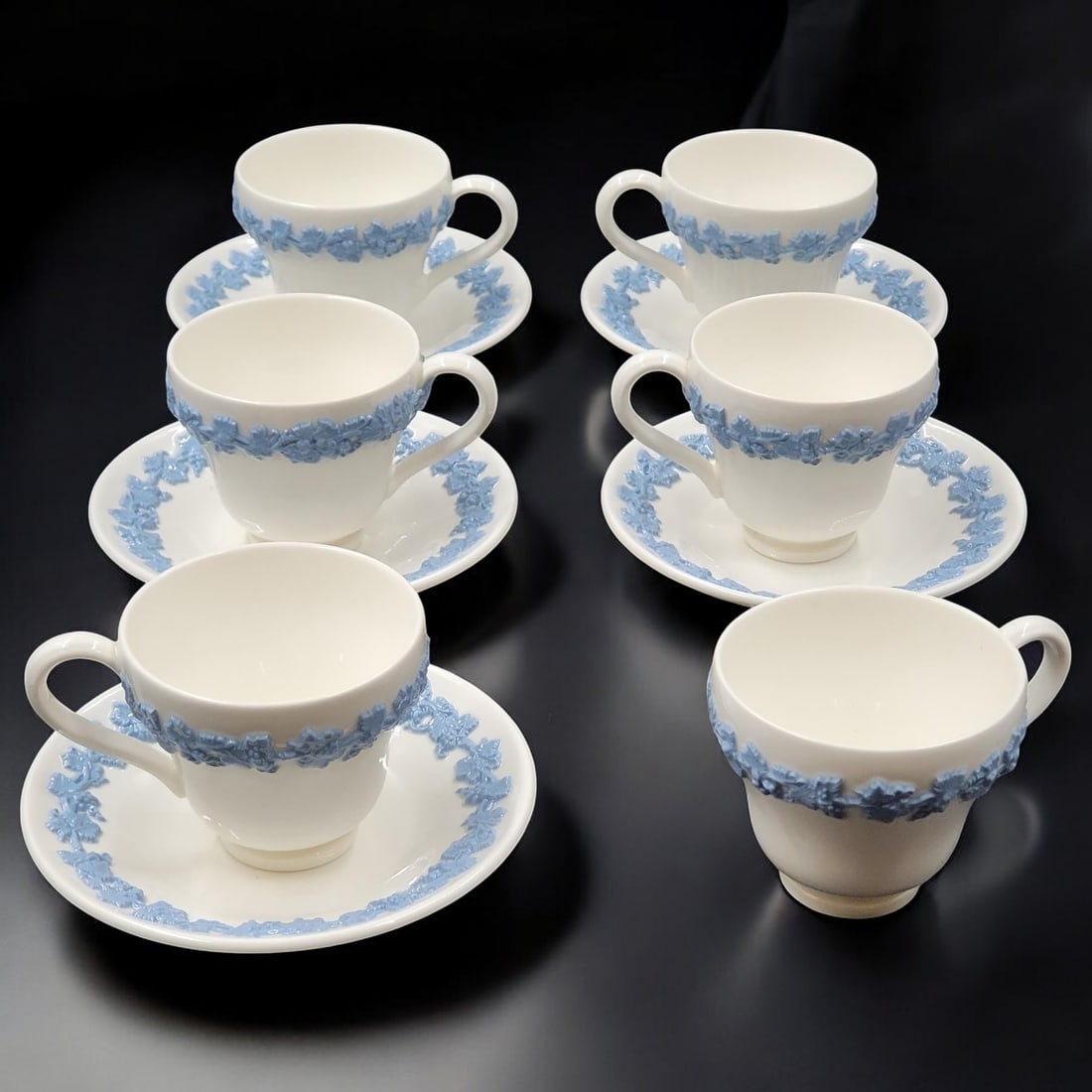 Wedgwood Of Etruria & Barlaston Embossed Queen's Ware Demitasse & Saucers, 11 Pieces (1 of 8)