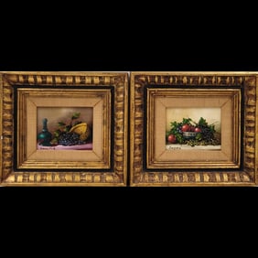 Pair Of Italian School Still Life Oil On Board Paintings, Artist Signed
