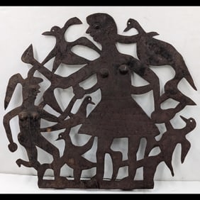 Vintage Metal Sculpted Hanging Wall Art Piece by Haitian Artist Damien Paul (20th C.)