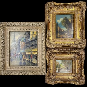 Lot Of 3 French Impressionist Landscape Paintings: J. Van Hoot, A. Montesinos, & Other