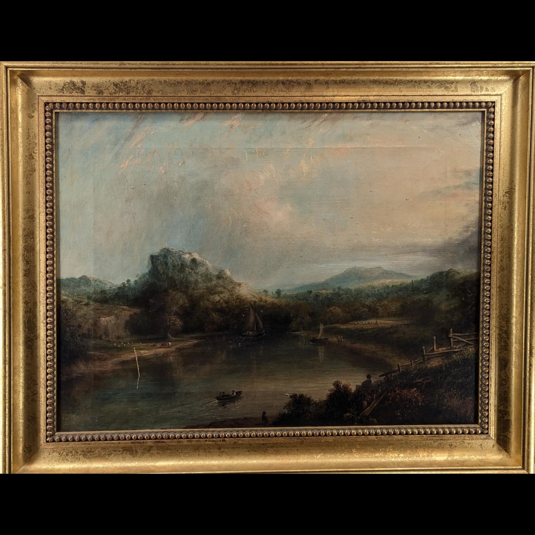 A Very Fine Large 19th Century Oil On Canvas Landscape Painting: A Very Fine Large 19th Century Oil On Canvas Landscape Painting. Measures approx. 24" X 31", Sight measures approx. 18 1/2" X 24 1/2". Please note there is one tear in the canvas, please see pics.