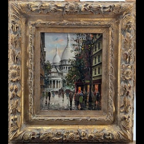 A Paris Street Scene Painting On Masonite, Signed Lower Right