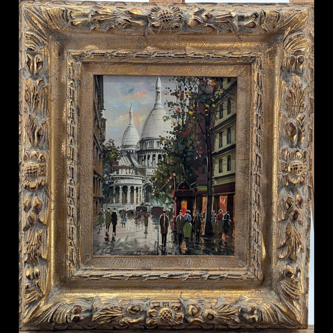 A Paris Street Scene Painting On Masonite, Signed Lower Right: A Paris Street Scene Painting On Masonite, Signed Lower Right. Measures approx. 17" X 15", Sight measures approx. 9 1/2" X 7 1/4". Please copy and paste the URL link below to review our Te