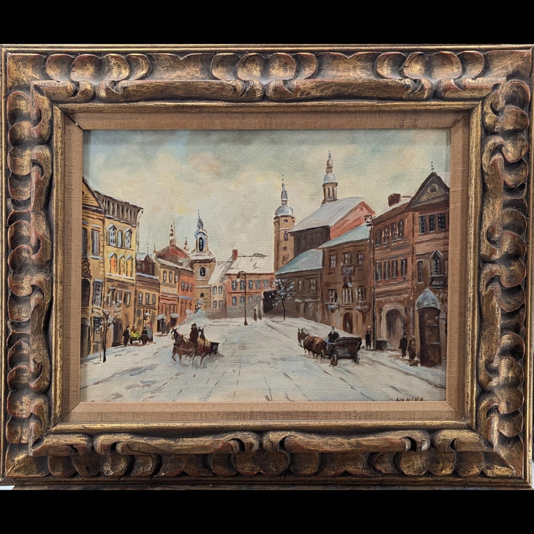 An Oil On Canvas Snow Scene Painting, Signed Lower Right: An Oil On Canvas Snow Scene Painting, Signed Lower Right. Measures approx. 18 1/2" X 23", Sight measures approx. 11" X 15". Please copy and paste the URL link below to review our Terms and