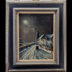 Signed Hungarian Artist Nagy Attila Snowscape Oil On Canvas Painting