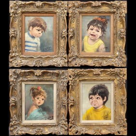 Jacqueline Fontanges Set Of Oil Portrait Paintings Of Children, 4 Pieces