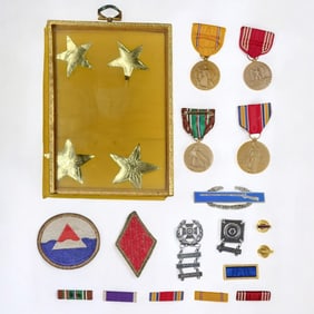Vintage WW2 United States Military Grouping Of Medals, Badges, & Patches, 18 Pieces