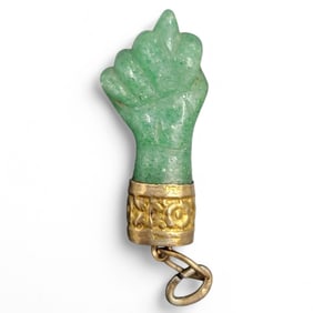Aventurine 18K Gold Carved Figa Pendant