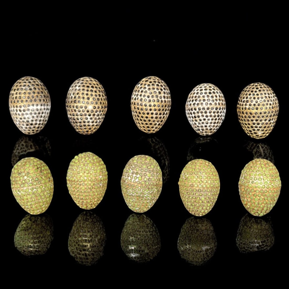 Lot Of 10 Gilt Metal Kathmandu Easter Ornament Egg Box Trinkets Inlaid With Semiprecious Stone (1 of 11)