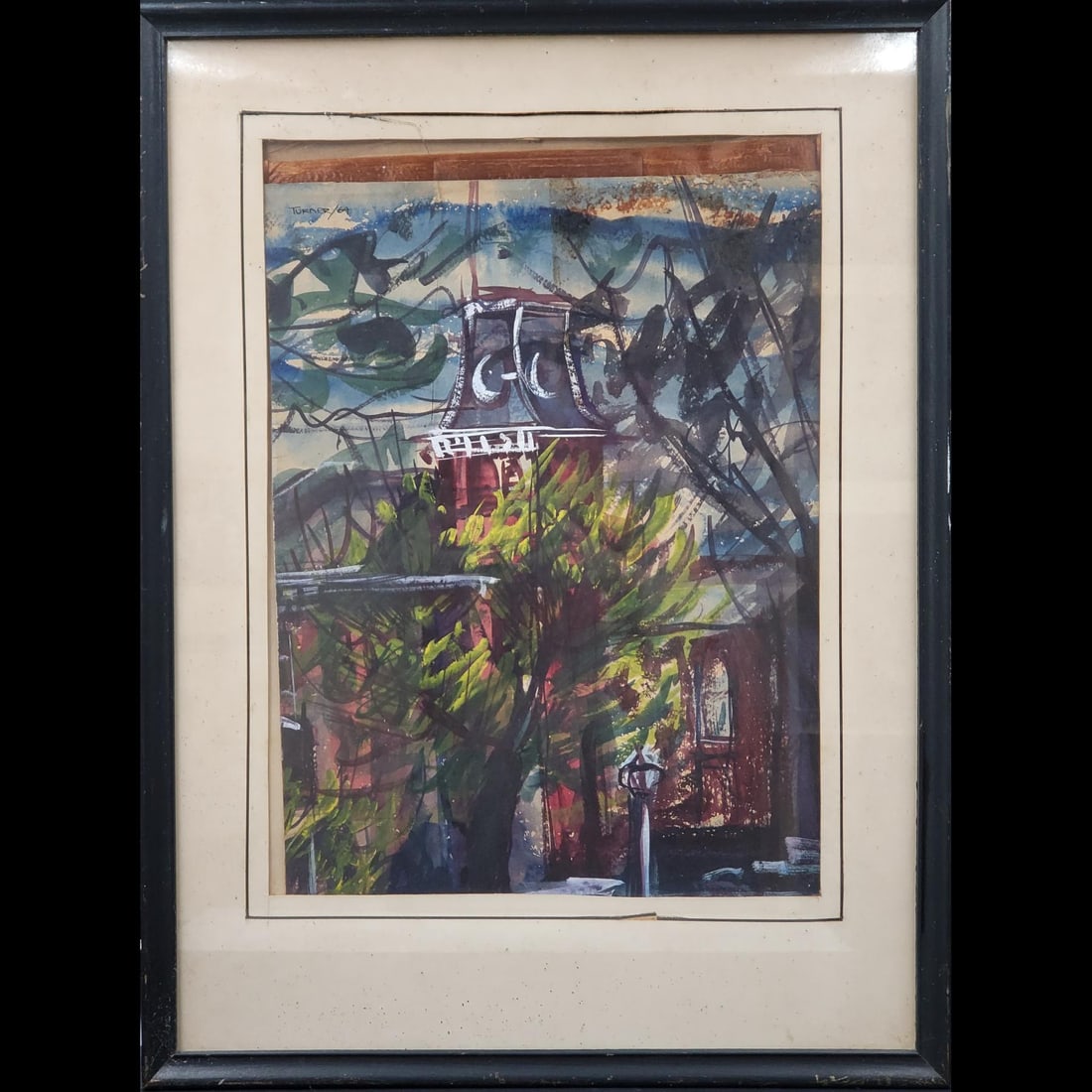 Vintage Mixed Media Abstract Expressionist Landscape Painting Signed "Turner" 64 (1 of 10)