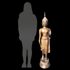 Large Antique Thai Bronze Standing Buddha Early 19th Century
