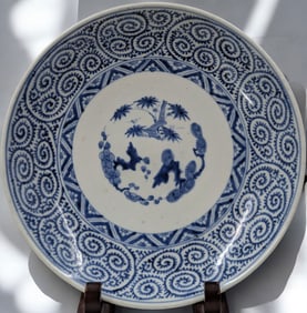 Japanese Blue And White Porcelain Charger With Six Character Marks