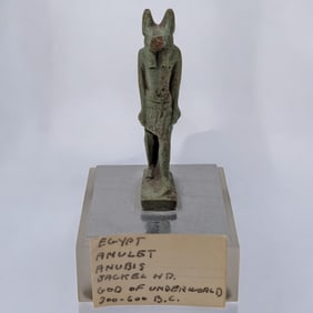 An Old Egyptian Anubis Amulet Mounted On Stand