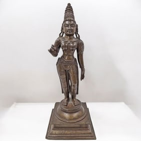 A Large Antique Bronze Statue Of Indian Goddess Parvati With Inscriptions