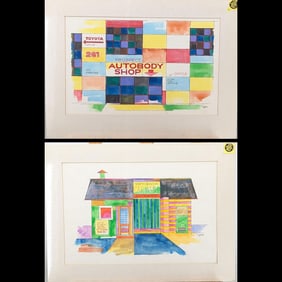 Pair Of Signed Jon Henry (American, 1916-1990) Original Gouche On Board Abstract Paintings