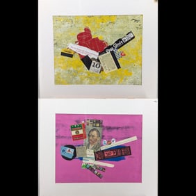 Pair Of Signed Jon Henry (American, 1916-1990) Original Mixed Media On Board Abstract Paintings