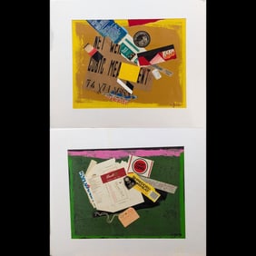 Pair Of Signed Jon Henry (American, 1916-1990) Original Mixed Media On Board Abstract Paintings