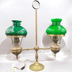 Antique Double Arm Green Globe Student Lamp
