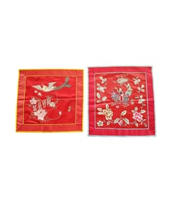 Lot Of 2 Chinese Embroidered Silk Panels 19-20th C