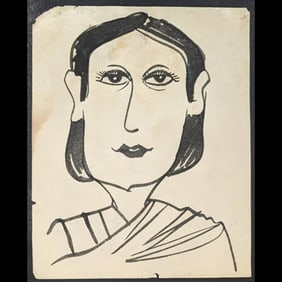 Rare Old Bombay School Artist Subhash D. Mali Ink On Paper Portrait From The 50s-60s