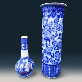 Pair Of Possible 19th C Japanese Blue And White Vases