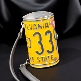 PA Keystone State License Plate Cylindric Satchel Container