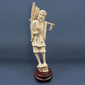 A Very Finely Carved Chinese Farmer Mounted On Wood