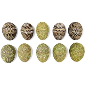 Lot Of 10 Gilt Metal Kathmandu Easter Ornament Egg Box Trinkets Inlaid With Semiprecious Stone