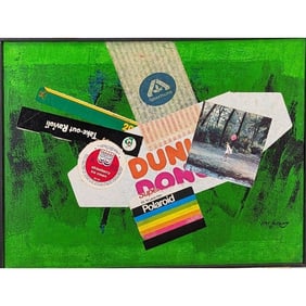 Signed Jon Henry (American 1916-90) Mixed Media Painting Titled "Dunkin Donuts", 1981