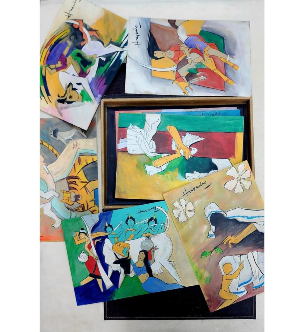 M.F. Husain (Indian, 1913-2011) Portfolio 30 Qty Watercolors 16.5" X 11.5" Ea RARE SET: M.F. Husain (Indian, 1913-2011) Portfolio 30 Qty Watercolors 16.5" X 11.5" Ea. Provenance: Private Estate. ***We at RBFineArts can only attribute this work to M F Husain 1913-2011, We are not an authe