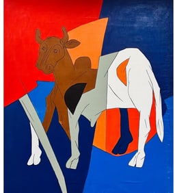Tyeb Mehta 1925-2009 Ca 1987 Oil On Canvas Painting 52" X 46" W/ COA