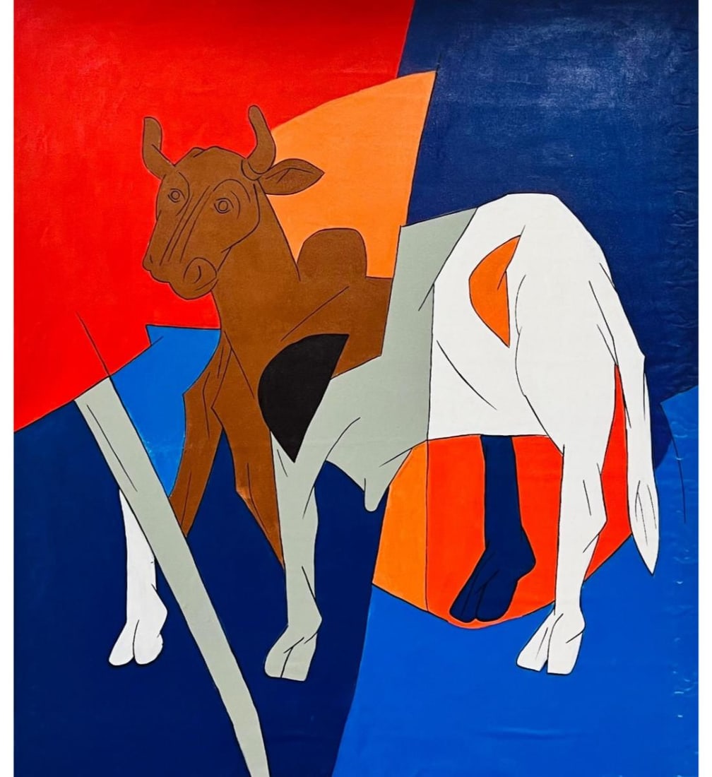 Tyeb Mehta 1925-2009 Ca 1987 Oil On Canvas Painting 52" X 46" W/ COA: Oil On Canvas Painting, Tyeb Mehta 1925-2009 Ca 1987. Measure 52" X 46". Provenance: Private Estate. ***We at RBFineArts can only attribute this work to Tyeb Mehta 1925-2009, We are not an authenticat