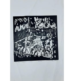 Somnath Hore 1921-2006 Rare Linocut 12" X 12"