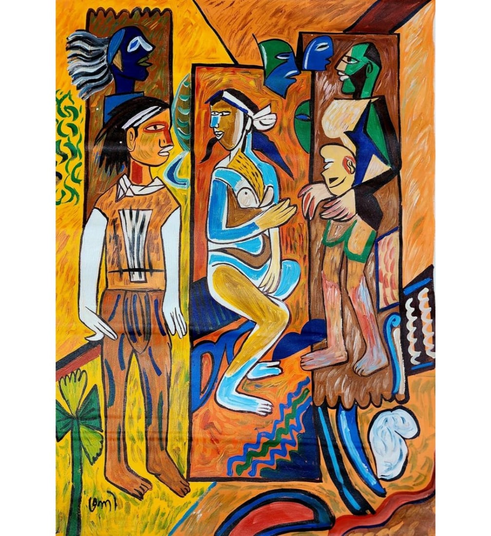 K G Subramanyan 1924-2016 Oil On Canvas Painting W/ COA: K G Subramanyan 1924-2016 Oil On Canvas Painting. Measure 24" X 18" Provenance: Private Estate. ***We at RBFineArts can only attribute this work to K G Subramanyan 1924-2016, We are not an authenticat
