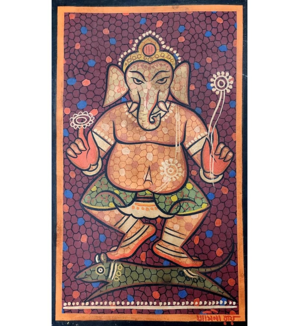 Jamini Roy 1887-1972 Tempera On Board Painting: ***We at RBFineArts can only attribute this work to Jamini Roy 1887-1972, We are not an authentication service. We can only declare the work as attributed to***. Additional photos available upon reque
