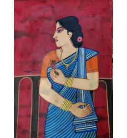 INDIA-LALU PRASAD SHAW (B.1937) Tempera On Board W/ COA