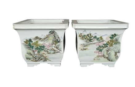 Pair Of Fine Chinese Famille Rose Planters Early Republic Period