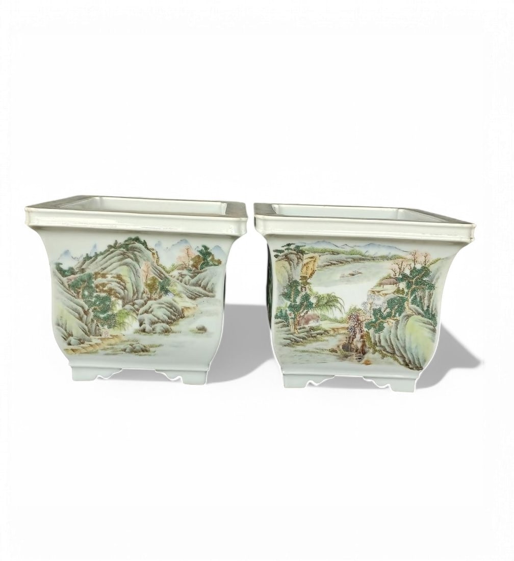 Pair Of Fine Chinese Famille Rose Planters Early Republic Period: Pair Of Fine Chinese Famille Rose Planters Early Republic Period. Measures 18 X 20.5 Cm. Provenance: Private Estate. Please copy and paste the URL link below to review our Terms and Conditio