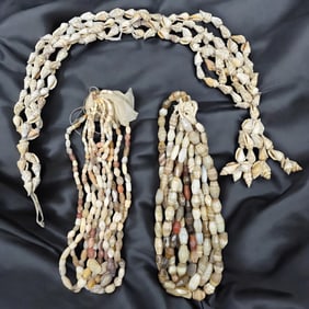 Pair Of Nigerian Agate Beaded Necklaces + A Sea Shells Necklace