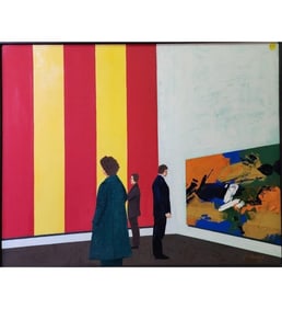 American Jon Henry 1916-90 Oil Painting Titled "HUNTINGTON'S DILEMNA 1989"
