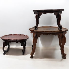 Lot Of 3 Early Korean Wood Carved Soban Trays
